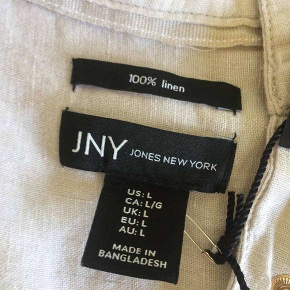 JONES NEW YORK linen womens L long line draw string jacket oatmeal gold tone NEW - Picture 8 of 16